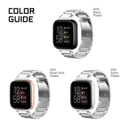 FINTIE Metal Band Compatible with Fitbit Versa 2 1 and Lite Edition, Solid Stainless Steel Strap Replacement Wristband Business Bracelet, Silver