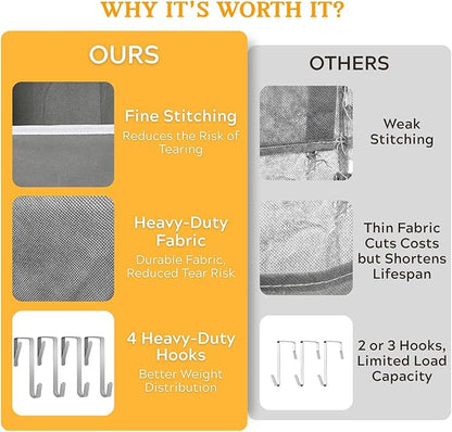 2 Pack Over The Door Organizer 5 Tiers, Extra Large Behind Door Storage of 10 Compartments, 80 lbs Weight Capacity Over Door Organizer, Door Hanging Organizer for Closet, Diaper Organizer, Light Gray