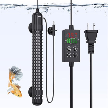 SEAOURA Aquarium Heater, 200W Fish Tank Heater for 20-40 Gallon, Small Submersible Heater for Turtle Tank with Temp Probe Digital Display Adjustable Safety Protection, Automatic Power Off