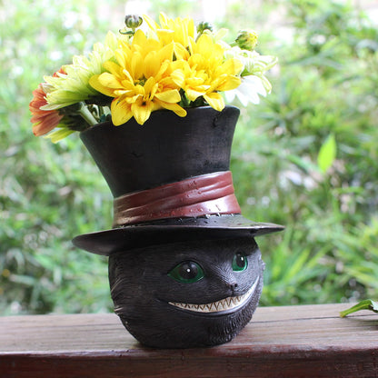 Unique Black Cat Head Little Planter Pot, Cute Succulent Indoor Flower Pot, Funny Novelty Resin Plant Flowerpot with Drain Hole, Cat Pen Brushes Holder, Lovely Desk Room Home Decor