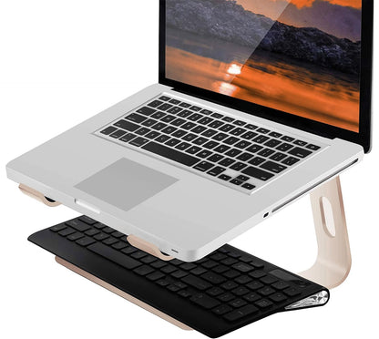 Orionstar Ergonomic Laptop Stand, Premium 5mm Aluminum Riser for 10-15.6 Inch Notebook Computer, Tool-Free Detachable Elevator Holder for Desk Office, Sturdy Riser for Eye-Level Neck Relief (Gold)