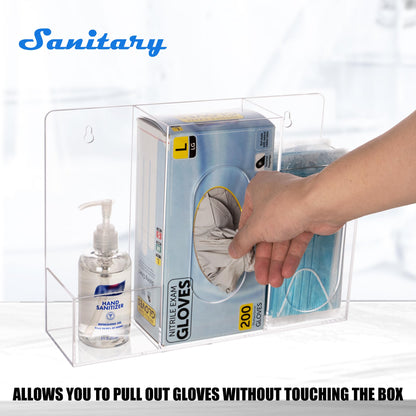 Aphbrada Acrylic Hygiene Dispenser Station with 3 Compartments - Triple Sanitation Station Holder Dispenser for Face Masks, Gloves Box, Hand Sanitizer, Hairnets, Tissues- Wall Mount or Tabletop