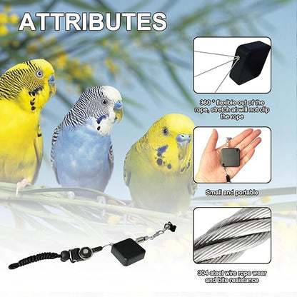 Bird Leash,Bird Harness,Retractable Anti-Bite Parrot Harness,with 3 Different Sizes of Soft Foot Ring,for Birds Outdoor Flight Training,for Budgies,Cockatiels,Psittacula Longicauda,Mini Macaws,6.5Ft
