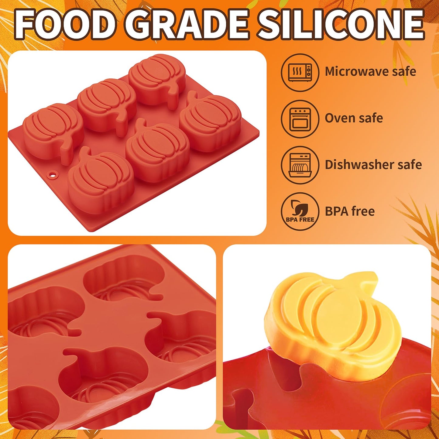 Pumpkin Ice Mold 3 Pack Pumpkin-shaped Ice Cube Tray Silicone Chocolate Candy Molds for Halloween Fall, Cake Mould for Muffin, Soap Making