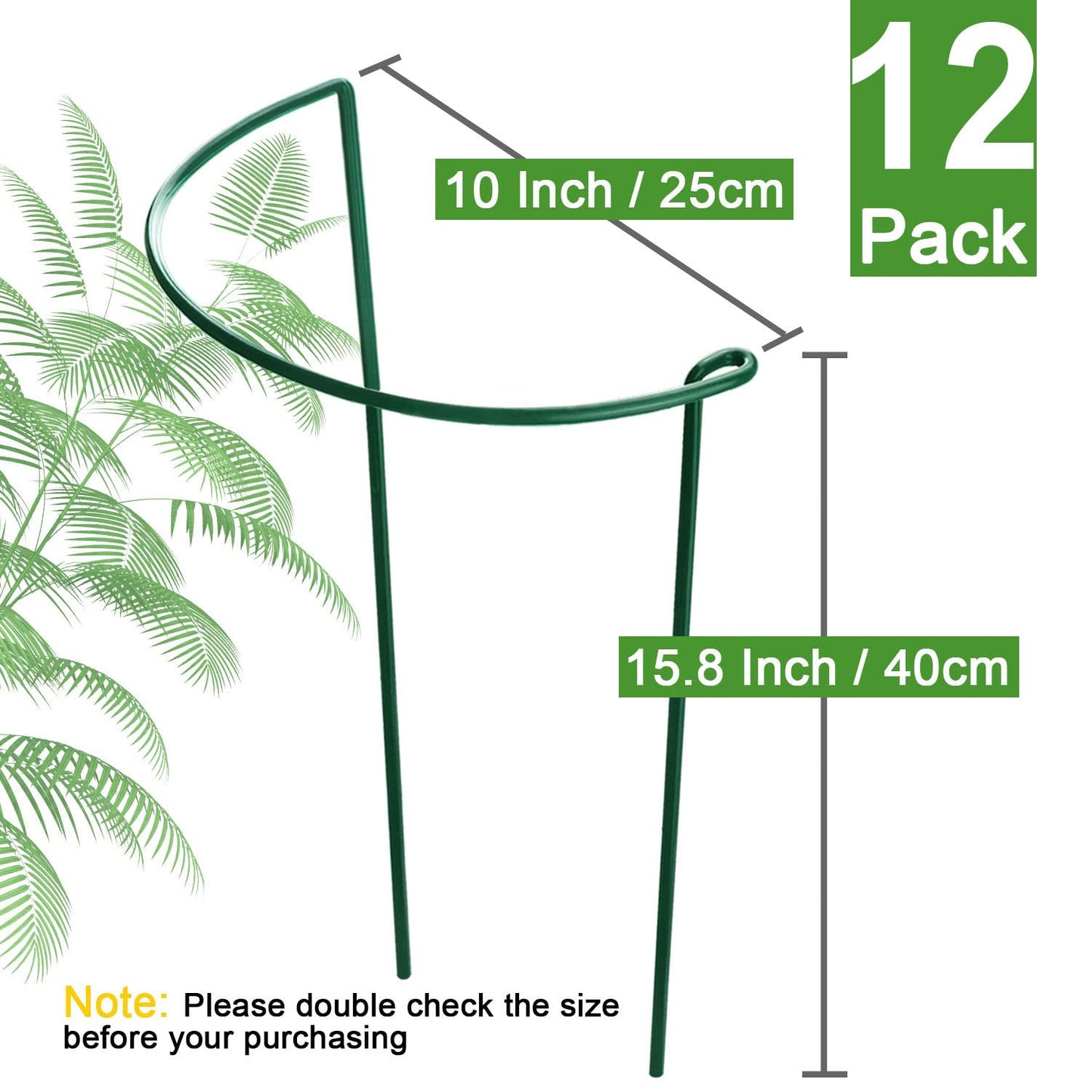 HiGift 12 Pack Plant Stakes for Indoor Plants, Metal Garden Peony Support Cages, Outdoor Plant Supports Ring Prop, Large Plant Stake for Hydrangea,Rose,Flower,Vine,Potted Plants (10" W x 15.8" H)