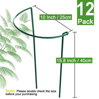 HiGift 12 Pack Plant Stakes for Indoor Plants, Metal Garden Peony Support Cages, Outdoor Plant Supports Ring Prop, Large Plant Stake for Hydrangea,Rose,Flower,Vine,Potted Plants (10" W x 15.8" H)