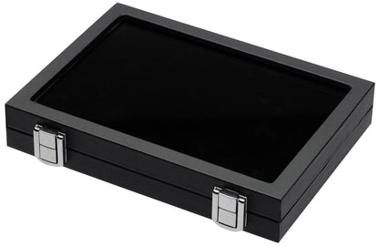 Giftop Jewelry Display Case Tempered Glass Top Lid Black Leatherette,Gemstone Display Case Jewelry Storage Box with Metal Clasp (Half-Size)
