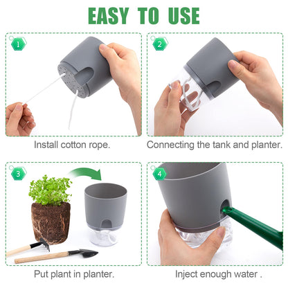 Aulock 6 pcs Self Watering Plant Pots - 4.1/3.2 in Plastic Planter with Drainage Holes, Flower Pots for African Violet, Mini Indoor Plants, Succulents, Herbs, Cactus, Basil, Grey