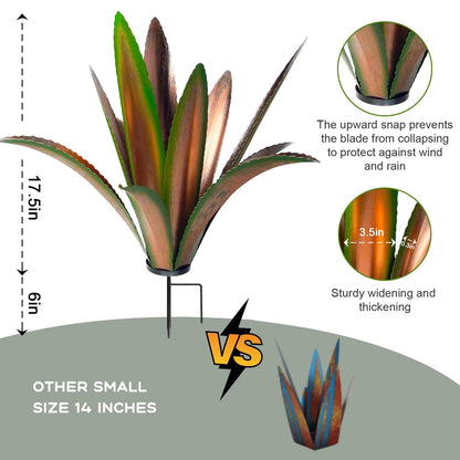 TOMBABY Enlarge Thickened Wind Resistant Metal Agave Garden Art Metal Plant Country Garden Sculpture Statue Outdoor Decoration Agave Metal Plant Courtyard Lawn Ornament Gift (2, 12 Leaves Green)