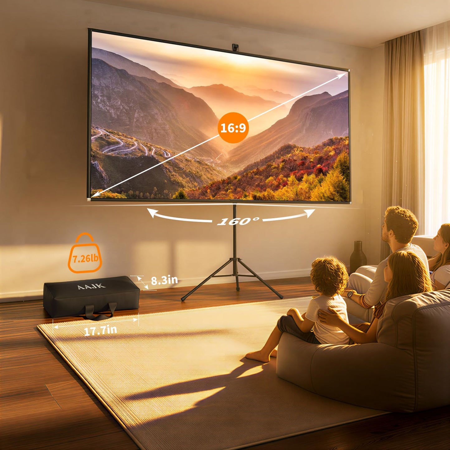 AAJK 60in Projector Screen with Stand,Portable 16:9 4K HD Indoor Outdoor Projection Screen with Wrinkle-Free Design, Ideal for Home Theater and Backyard Cinema – Includes Carry Bag (60IN) (60)