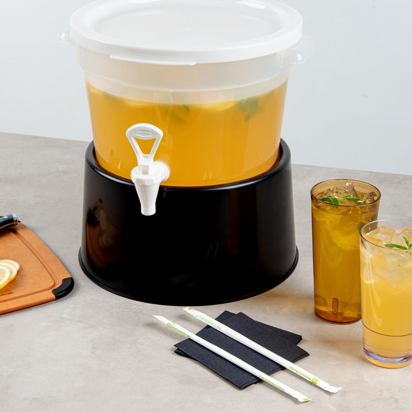 Restaurantware-BASE ONLY: Bev Tek Beverage Dispenser Base, Pack of 1 Durable Holder - Dispenser Sold Separately, For 3 And 6 Gal Dispensers, Black Plastic, Dishwashable