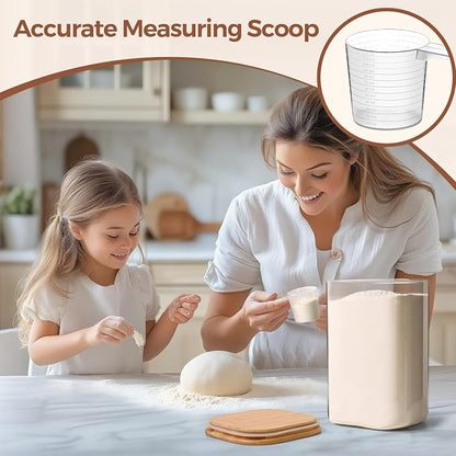ComSaf 4.6Qt Glass Food Storage Containers, 1.2 Gallon Glass Flour and Sugar Containers with Airtight Lids, Large Square Jars with Bamboo Lids for Rice, Pasta, Oats, Grains, Cookies, Coffee Beans