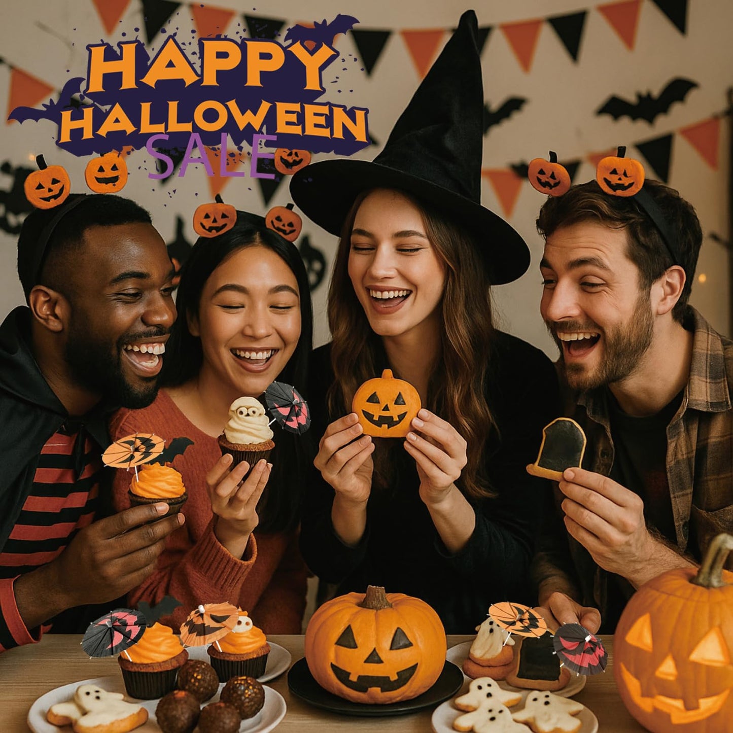 140 Pcs Halloween Pumpkin Cocktail Drink Umbrella Picks, 4 Inch Spooky Paper Toothpicks with Pumpkins Cocktail Umbrellas Fruit Dessert Cupcake Topper Sticks for Halloween Party Decorations (Black)