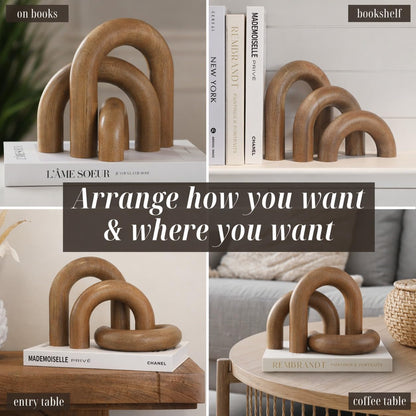 Product Elevations Wooden Arch Decor Set of 3 - Shelf Decor Aesthetic for Coffee Tables, Consoles, Bookcases, & Entryways - Scandinavian & Japandi Home Decor Accents - Wood Decorative Objects