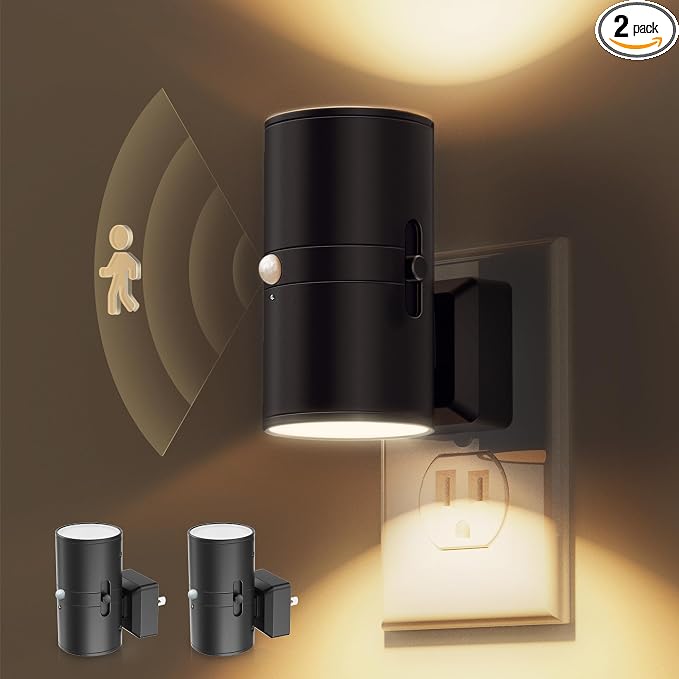 L LOHAS LED Motion Sensor Night Light, Dimmable Night Lights Plug into Wall, Plug in Nightlight, Motion Sensor Light Indoor for Bathroom Hallway Bedroom Stairs Kids Elderly [3000K,2 Pack]