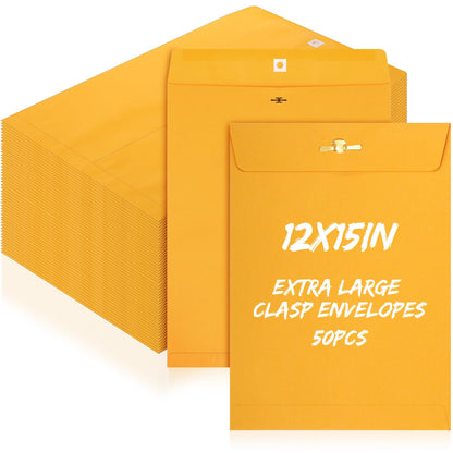 Fullhawl 50 Pcs 12 x 15 Inch Extra Large Mailing Clasp Envelopes Jumbo Kraft Catalog Manila Envelope with Clasp Closure for Oversized Big Documents Office Home Business Legal School Storing Mailing