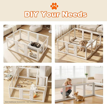 Acrylic Dog Playpen,Clear Plastic Dog Play Pen Indoors,Easy Assemble Dog Playpen-Puppy Playpen,Rabbit and Cat, Small Pet Pen, Dog Pen Indoor (White, 30.3" H, 10PCS)