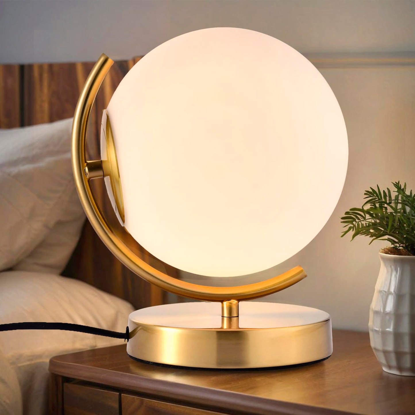 Antique House Gold Modern Globe Table Lamp with 7.1'' Glass Goble Shade Mid Century Table Lamps Desk lamp Metal Standing lamp for Bedroom Living Room Office