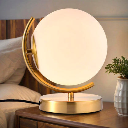 Antique House Gold Modern Globe Table Lamp with 7.1'' Glass Goble Shade Mid Century Table Lamps Desk lamp Metal Standing lamp for Bedroom Living Room Office