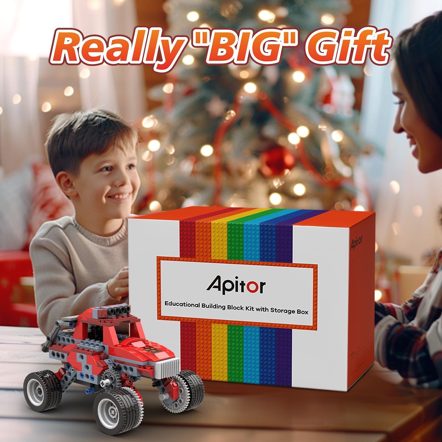 Apitor Robot B STEM Kits - Includes Large Storage Organizer, 8 in 1 Electric Monster Truck Building Toys for Kids 6-8 8-10, Educational Construction Science Kit for Boys 6-12 Christmas Birthday Gift