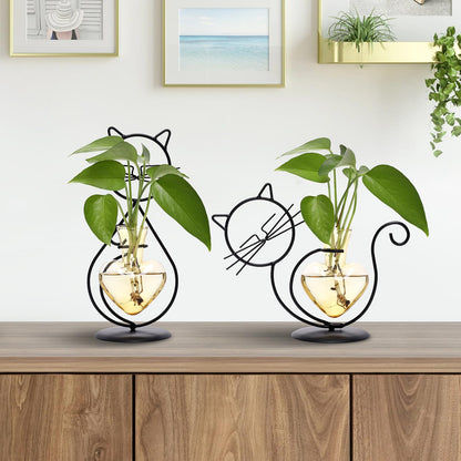 Plant Terrarium Plants Propagation Station Cat Lover Gifts for Women Home Office Decor Cat Desk Accessories