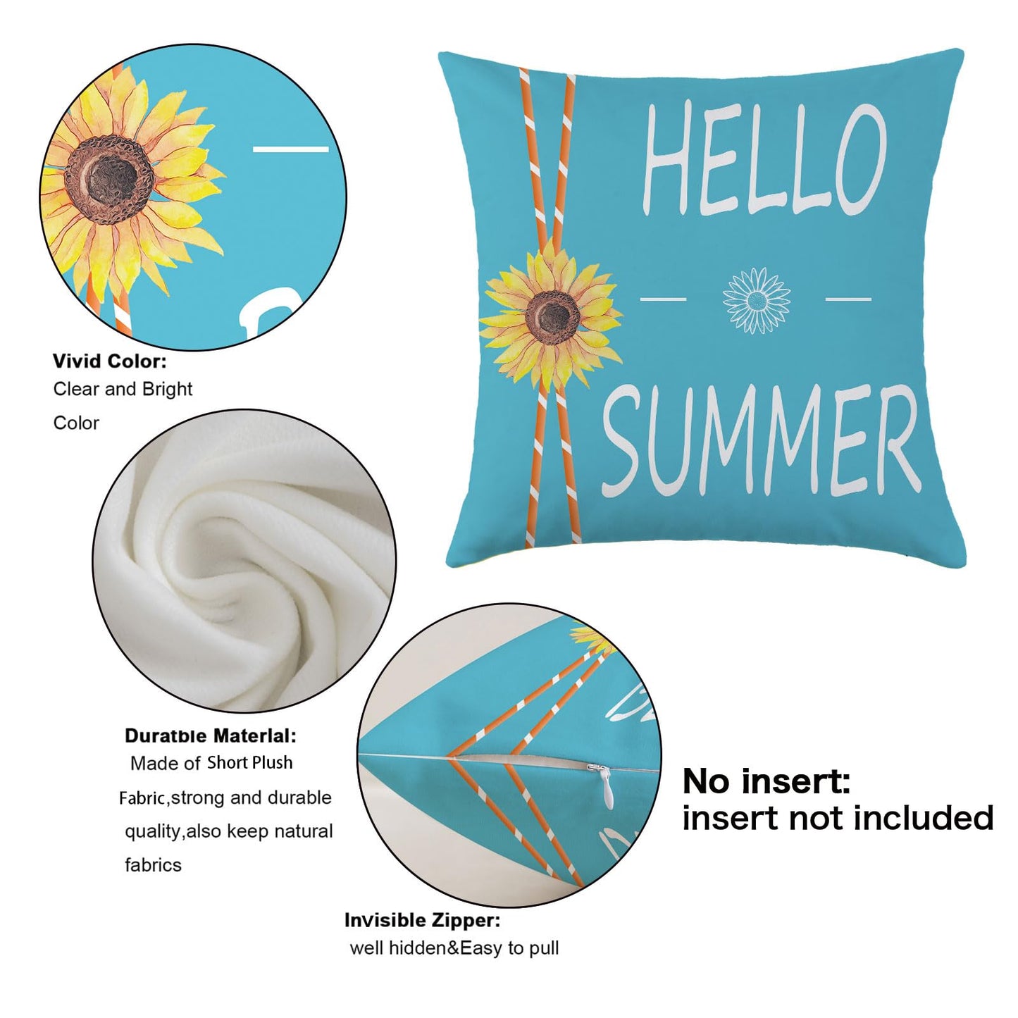 Mimkus Sunflower Pillow Cover 18 x 18 Inch Set of 4 Spring Summer Throw Pillow Covers Floral Double-Sided Printing Blue Cushion Cover for Sofa Home Decor