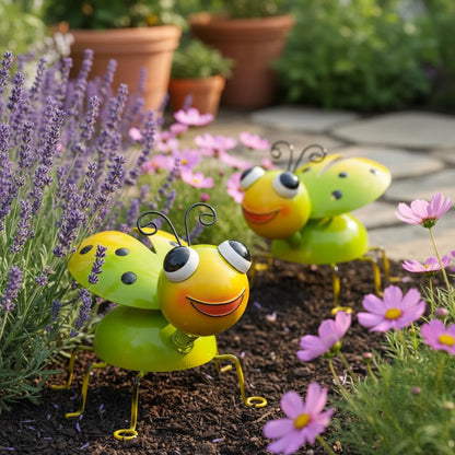 Cruis Cuka Metal Yard Art Garden Decor for Outside Cute Green Ladybugs Lawn Patio Ornaments Backyard Decorations Garden Gifts for Mom - Set of 2
