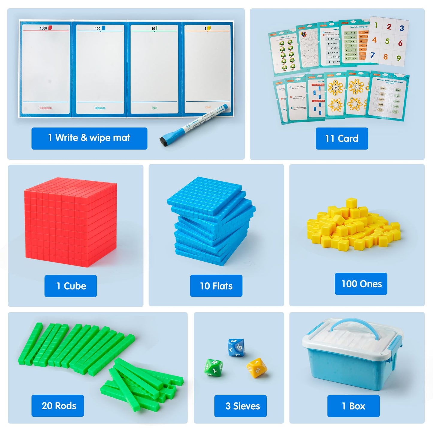 stochastic box Base Ten Blocks Plastic for Math Manipulatives Kindergarten Early Counting MathToy for 1st Grade Homeschool