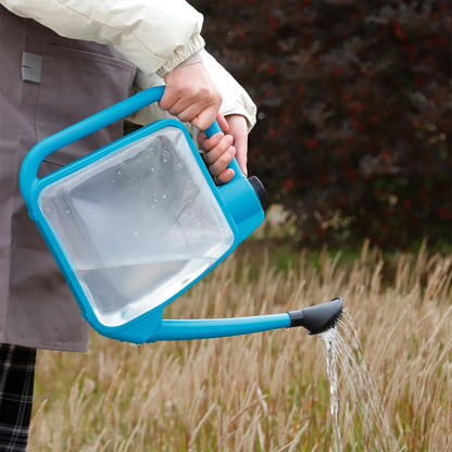 6L Foldable Watering Can with Rotating Nozzle & Long Spout for Plants, Indoor Outdoor Gardening, Clear Plastic-Blue