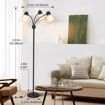 FOLKSMATE 3-Light Floor Lamp, LED Medusa Muiti-Head Adjustable Arc Standing Lamp, Tree Tall Light for Living Room, Kid Room, Bedroom, Black