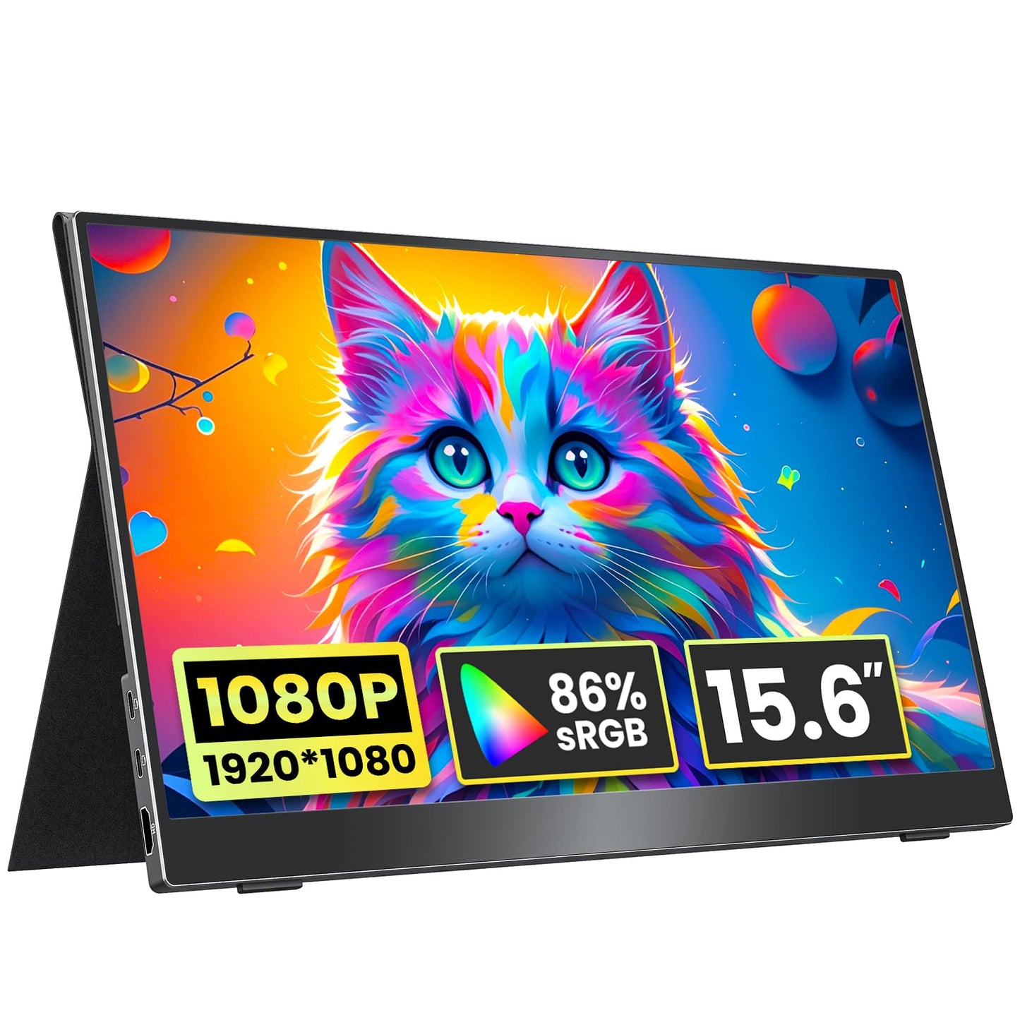 kksmart Portable Monitor for Laptop MacBook Surface PC Xbox PS5, Travel Monitor Second Screen for Laptop, HDMI USB-C VESA Compatible Built-in Speaker, 15.6