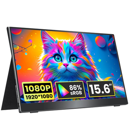 kksmart Portable Monitor for Laptop MacBook Surface PC Xbox PS5, Travel Monitor Second Screen for Laptop, HDMI USB-C VESA Compatible Built-in Speaker, 15.6