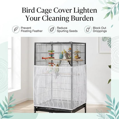 White Bird Cage Seed Catcher, Universal Bird Cage Seed Catcher Adjustable Soft Airy Nylon Mesh Net Lightweight Mesh Skirt for Parrot Cages Stops Scatter Round Square Cages
