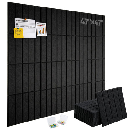 Corodo Large Cork Board Alternative - 48" x 48" Felt Bulletin Board with Pushpins & Adhesive Tabs, 16 Pack Tac Boards Tiles for Office Classroom Wall Decor, Wall Protector for Dart Board - Black