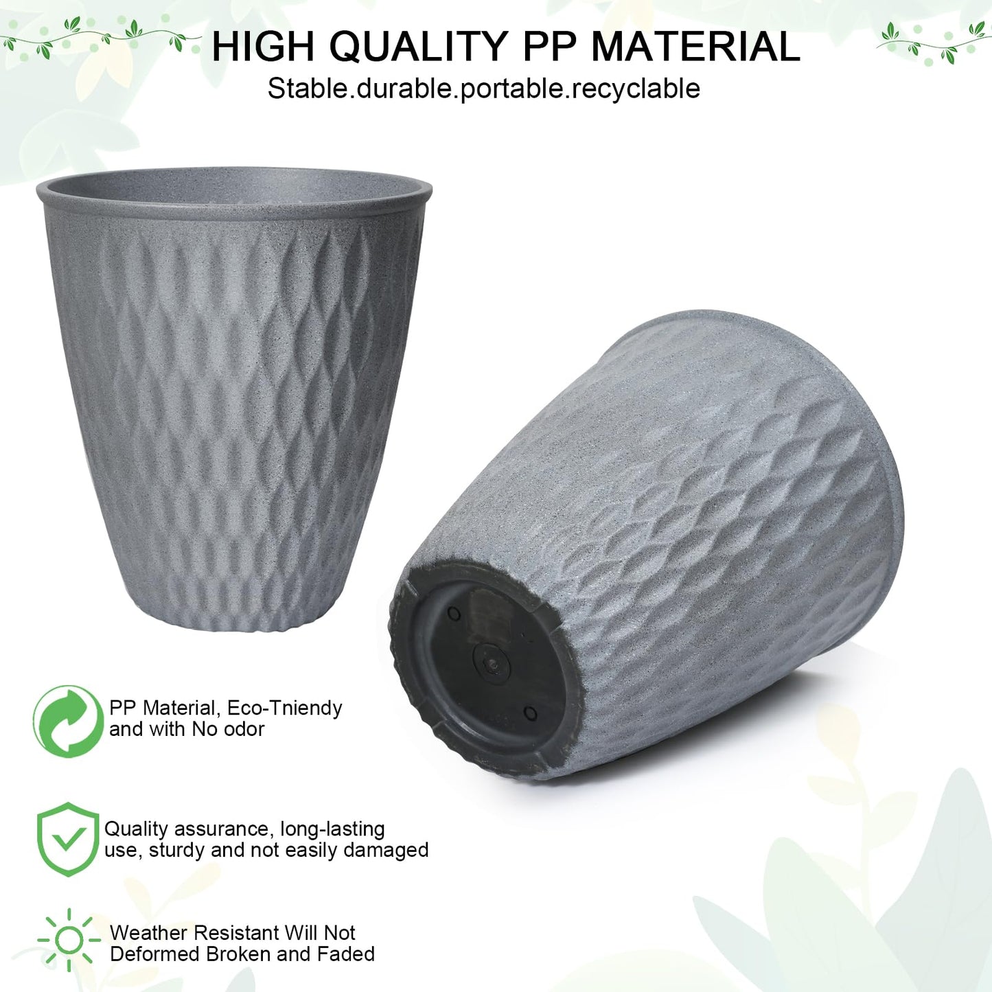 WEICHENGXING 13 Inch Large Plant Pot, 2Pack Big Planter, Matte Grey Durable Lightweight Flower Pot Garden Containers for Indoor and Outdoor Plants, Porch, Patio, Backyard, Room & Office Décor