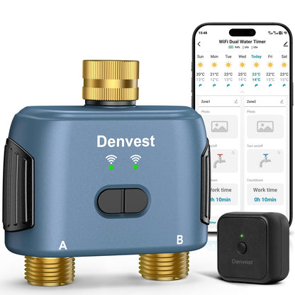 WiFi Water Timer for Garden Hose with Brass Inlet,Smart Hose Timer with WiFi Hub, APP & Voice Control,Up to 20 Watering Plans, 2-Zone Sprinkler Drip Irrigation System Controller for Yard Lawn Watering
