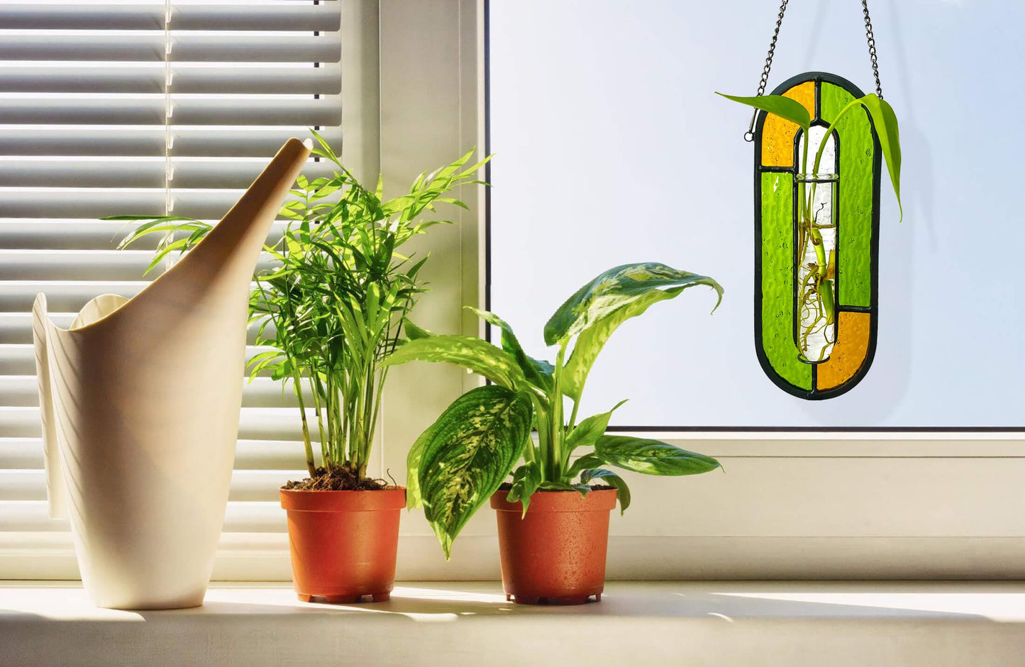 LITMIND Stained Glass Plant Propagation Station, Hanging Hydroponic Planter Terrarium with 2 Glass Tubes - Perfect for Home & Garden Décor