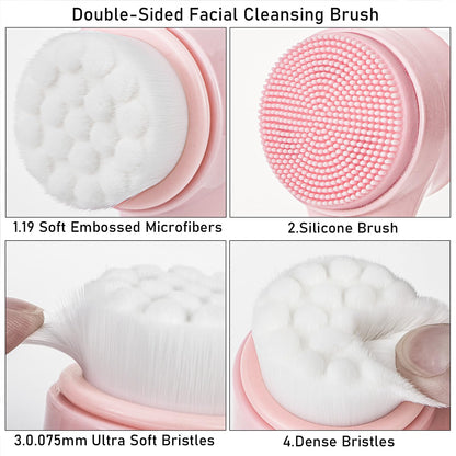 Face Brush 2 in 1, Facial Cleansing Exfoliating Scrubber Brush, Silicone Double Side Manual Face Wash Scrub Brush with Soft Bamboo Charcoal Fiber for Deep Pore Cleansing, Massaging, Skin Care