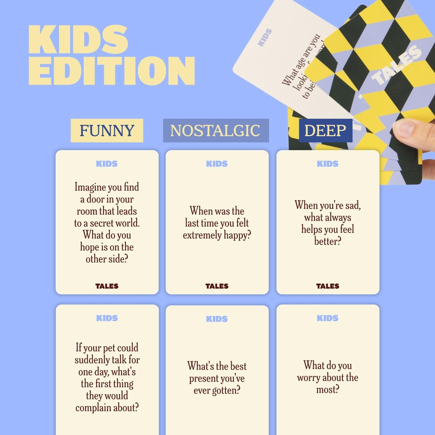 TALES 150 Conversation Cards, Kids Edition, Fun Family Games for Kids, Perfect for Dinners, Road Trips, Classrooms & Game Nights, Gifts & Gatherings, Conversation Starters to Spark Creativity