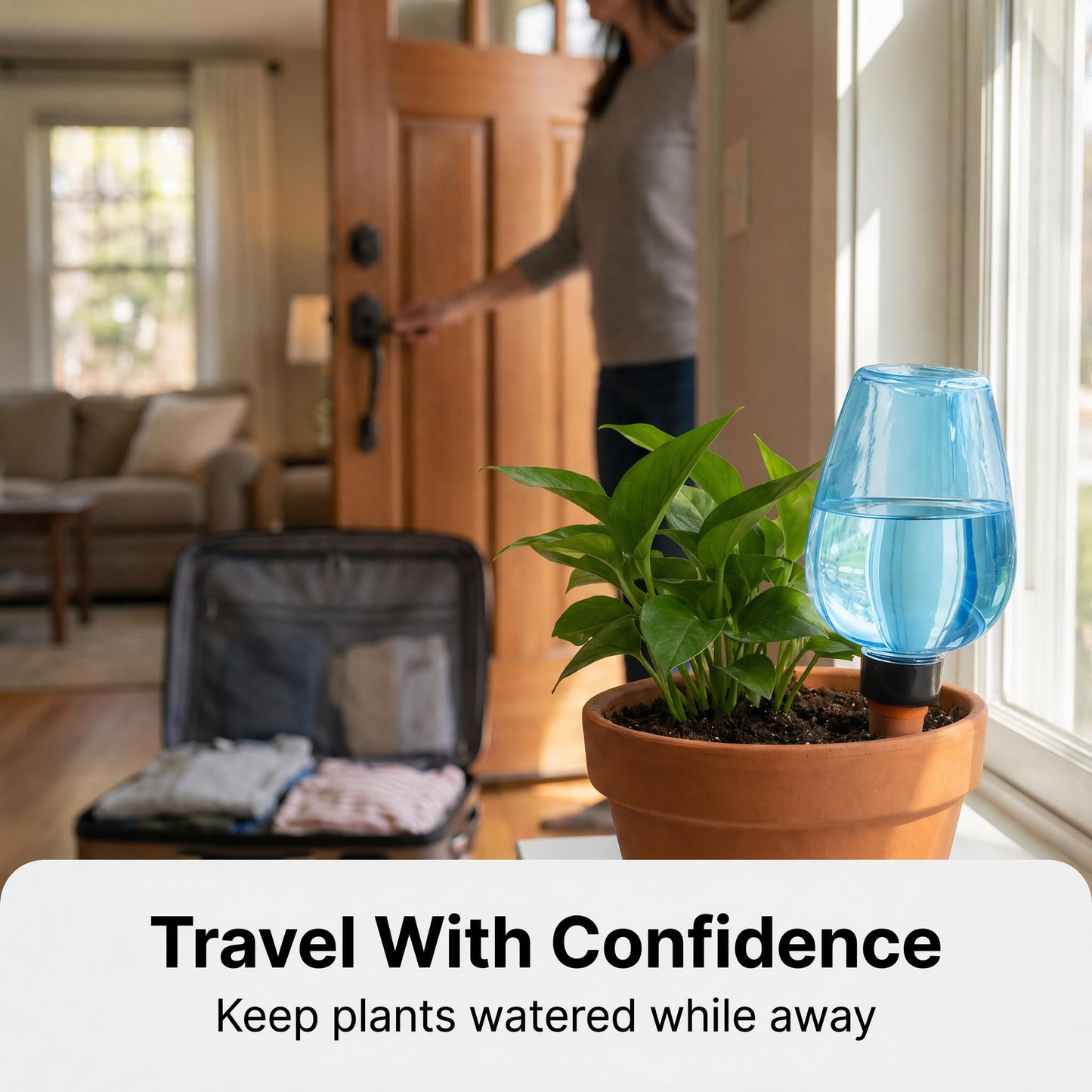 Kysren 3 pcs Self Watering Globes for Indoor Plants - Top-Fill 11.8oz Blue Plant Watering Devices for Vacation, Plastic Watering Bulbs with Terracotta Spikes