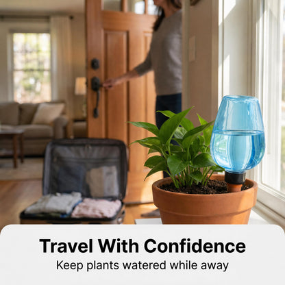 Kysren 3 pcs Self Watering Globes for Indoor Plants - Top-Fill 11.8oz Blue Plant Watering Devices for Vacation, Plastic Watering Bulbs with Terracotta Spikes