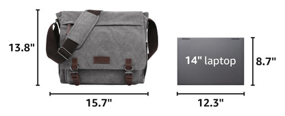 Dasein Large Vintage Canvas Messenger Shoulder Bag, Grey, 15in Laptop