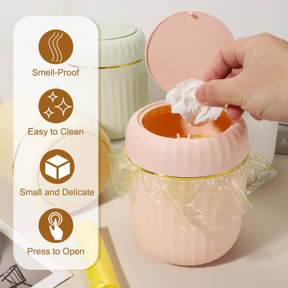 uxcell Mini Trash Can with Lid, Desktop Small Recycling Cute Trash Can, 2.2L/0.58 Gallon Suitable for Office Bathroom, Kitchen, Living Room, Bedroom, Pink