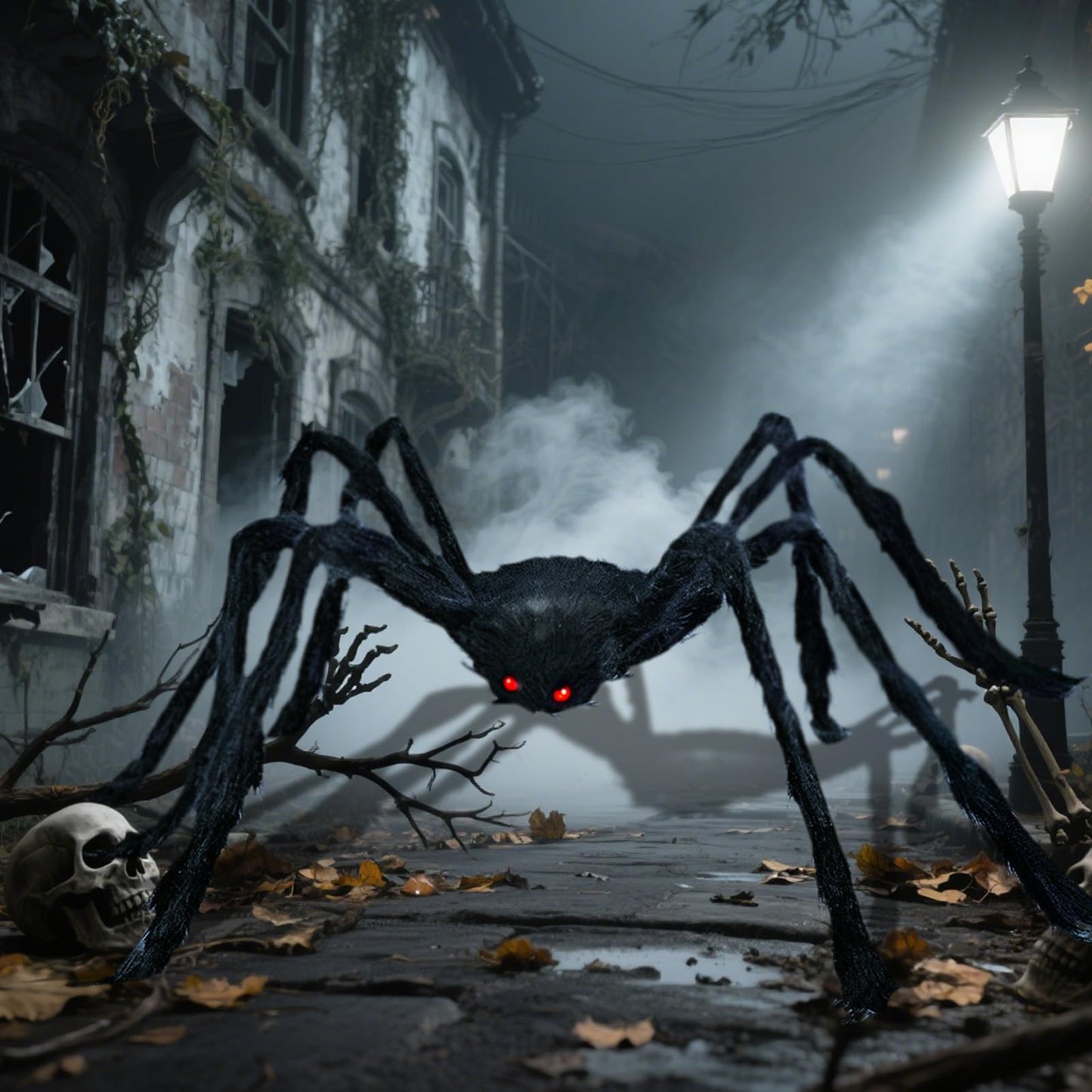 JIEFULL Halloween Decoration Giant Spider, 5 Ft Scary Hairy Spider - Black, Brown & White, Large Props for Halloween Outside Haunted House Yard Lawn Home Decor (Black)