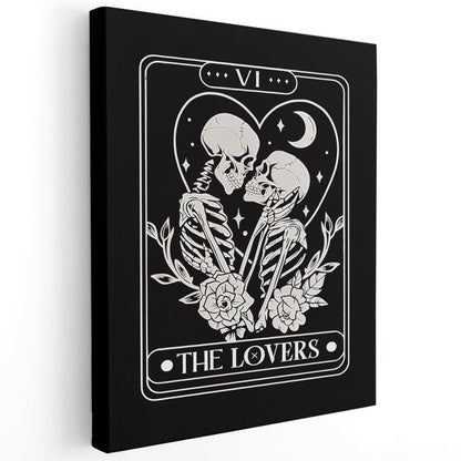 APJYM Gothic Skeleton Wall Decor, Tarot Card the Lover Canvas Wall Art, Gothic Halloween Witchy Room Decor, Witch Stuff, 11x14 Inches Framed
