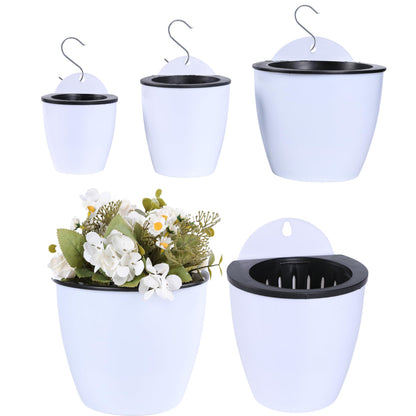 SOOSKSI Self Watering Wall Mounted Planters | Set of 3 White Indoor/Outdoor Hanging Planter with Double Layer Design & Flat Backed for Mounting | Effortless Plant Care & Stylish Wall Pots.
