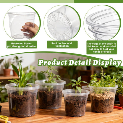 CXIIPOL 12 Pack 4/6/8/10 Inch Clear Nursery Pots for Plants, Large Size Clear Plant Pots with Drainage Holes, Plastic Nursery Pots for Indoor and Outdoor Planting Vegetables, Orchids, Aloe