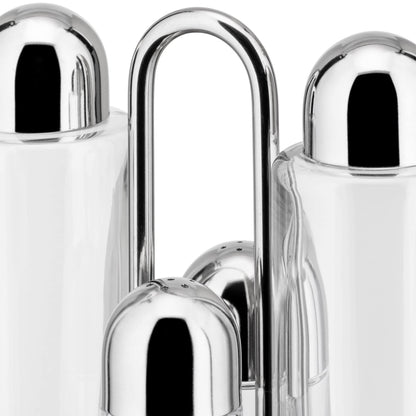 Alessi | 5070 - Design Condiment Set for Oil, Vinegar, Salt and Pepper in 18/10 Stainless Steel and Crystalline Glass