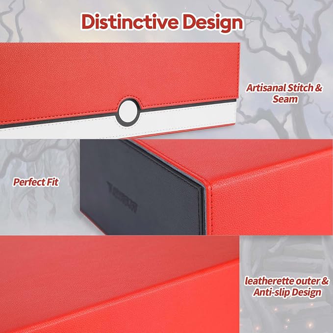 tombert TCG Card Storage Box, 1600+Capacity for MTG, YuGiOh, Sports Cards.Premium Box with 4 Dividers, 4 InsertCards & Strong Magnet Closure (2 Rows -White & Red)