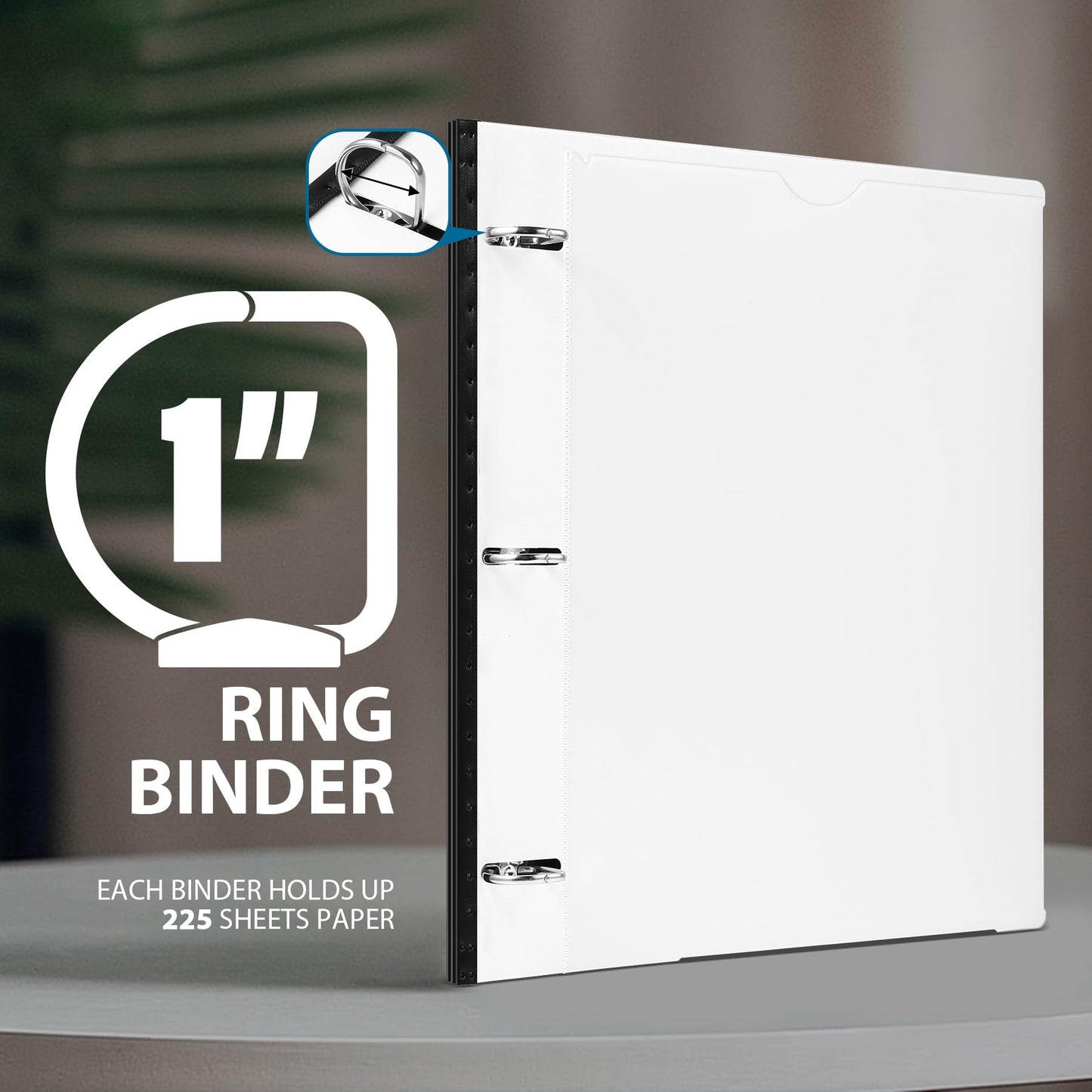 WOT I 1 Inch Telescoping 3 Ring Binder 4 Pack, Expandable Flexible Binder with Customizable Front Cover & Clear Catalog Pocket, Holds 225 Sheets, School Office Supplies, White